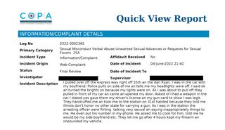 quick view report of sexual misconduct allegations (screenshot via COPA)