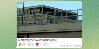 banner over expressway reading diversity is white genocide
